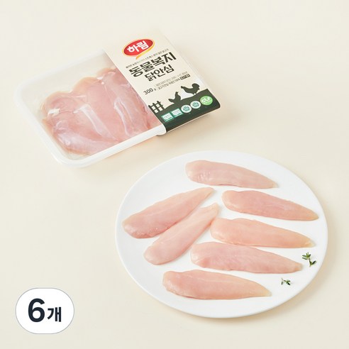 하림 깨끗한농장 동물복지 닭안심 (냉장), 300g, 6개