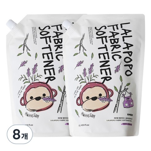 케이맘 랄라포포 유아용 섬유유연제 자작나무향 리필, 1.3L, 8개
