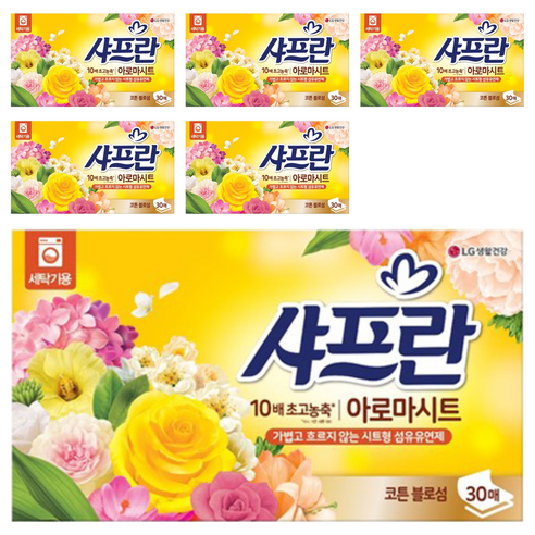 샤프란 아로마시트 섬유유연제 코튼블로섬향 본품, 30개입, 6개