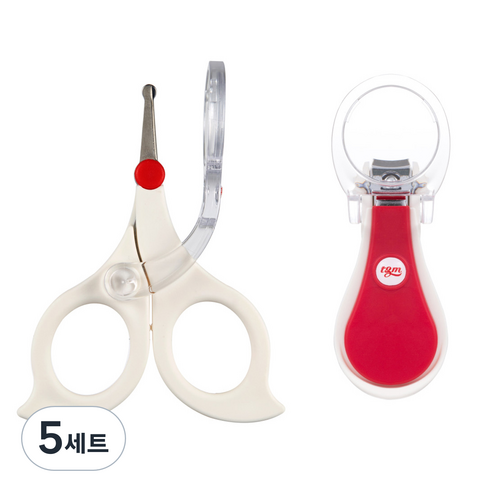 티지엠 돋보기 위생 손톱깎이 2종 세트, 화이트 + 레드, 5세트