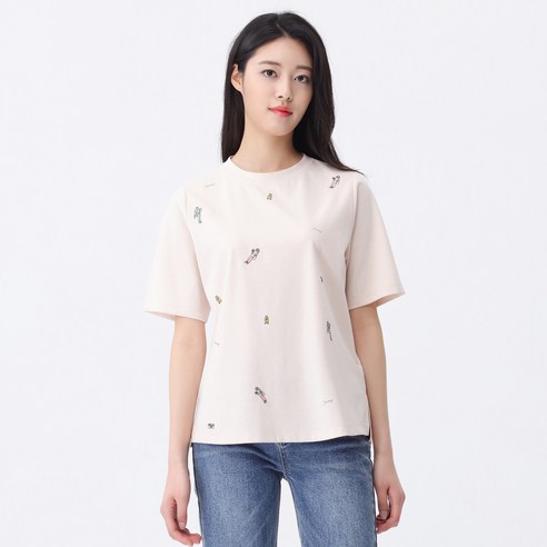 마인드브릿지 여성용 린넨혼방 U넥 루즈핏 티셔츠 MUTS3223