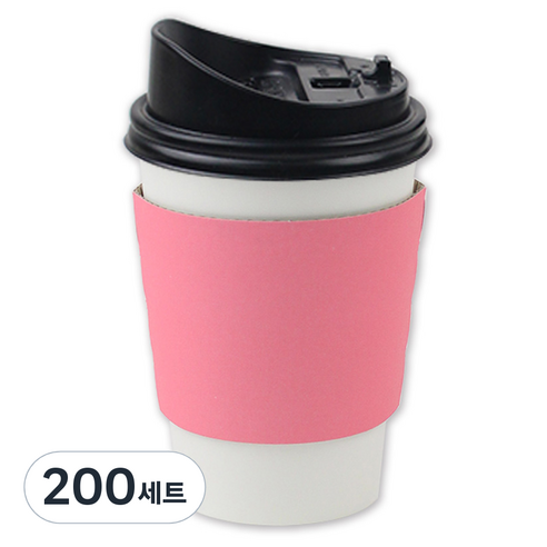 아이엔피 종이컵 화이트 무지 355ml + 롱개폐 뚜껑 + 홀더 핑크 세트, 200세트