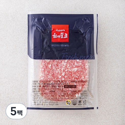 하이포크 돼지고기 뒷다리 다짐육 (냉장), 500g, 5팩