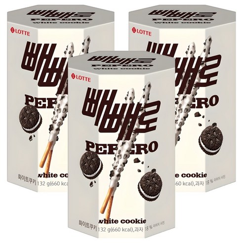 빼빼로 화이트쿠키, 132g, 3개