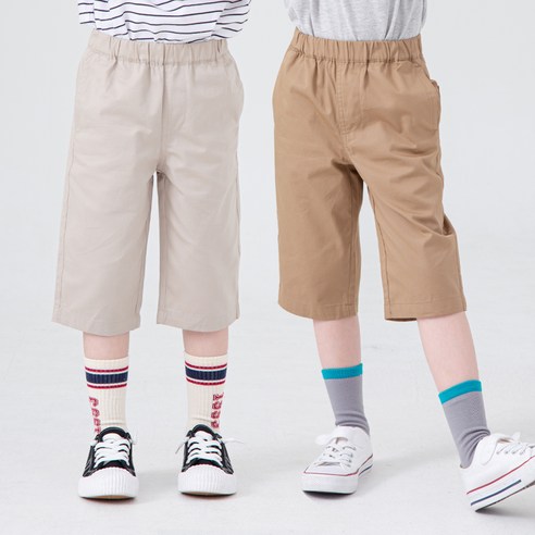 롤리트리 아동 7부 면 팬츠 2매입 세트, BEIGE+D/BE..., 150 (11-12... none 섬네일