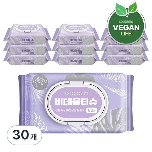 올담 코튼 블라썸 비데 물티슈 캡형, 70g, 62개입, 30개