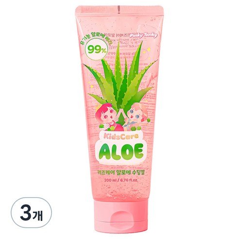핑키통키 유아용 키즈케어 유기농 알로에 99% 수딩젤, 3개, 200ml