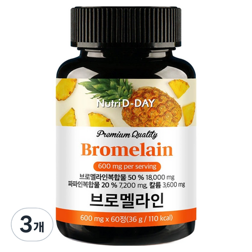 뉴트리디데이 브로멜라인 파인애플 파파인 36g, 60정, 3개