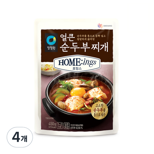 청정원 호밍스 얼큰 순두부찌개, 450g, 4개