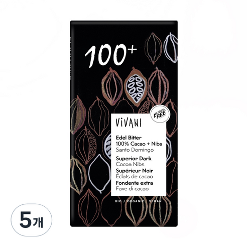 비바니 유기농 다크 100% 초콜릿, 80g, 5개