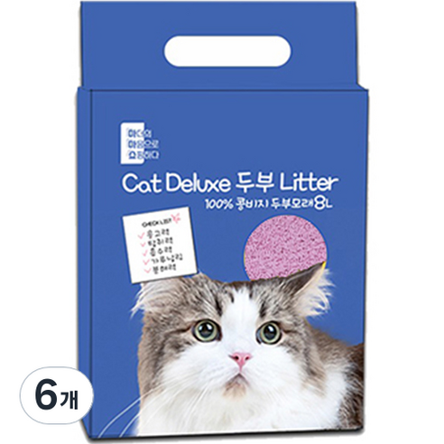 마마쇼 디럭스 가는입자 두부모래 3kg, 8L, 6개, 복숭아향