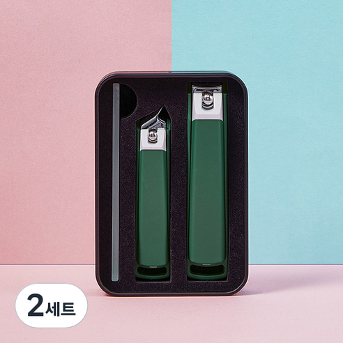 네일룸 컬러 손톱깎이 2종 + 네일샤이너 세트, 그린, 2세트