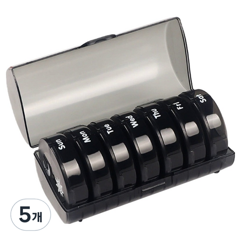 DIGIXO 휴대용 7일 알약케이스 보관 정리함 블랙, 5개