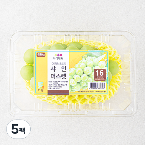 아리당찬 비파괴 당도선별 샤인머스켓, 450g, 5팩