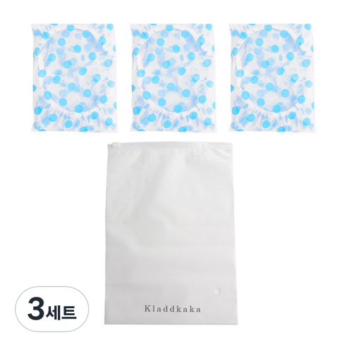 클라드카카 방수 도트 샤워 헤어캡 3p + 휴대용 방수파우치 세트, 블루, 3세트