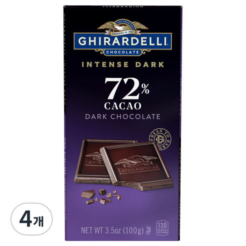 기라델리 인텐스다크 초콜릿 바 72%, 100g, 4개