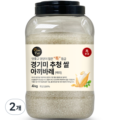 Prime Field 경기 추청 아끼바레 백미 특등급, 4kg, 2개