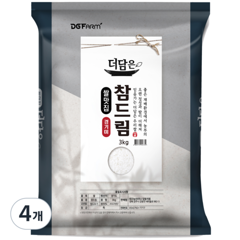 더담은 경기미 참드림 쌀, 4개, 3kg(특등급)