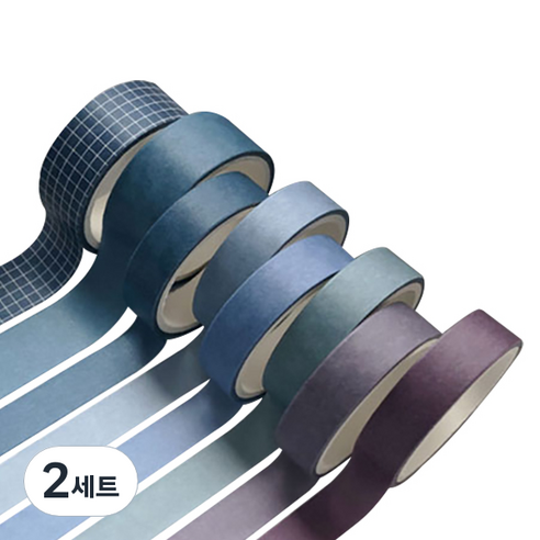미빌 문구 베이직 패턴 마스킹 테이프 8종 세트, 퍼블리쉬 블루, 2세트