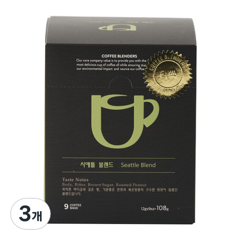 커피블렌더스 시애틀 블렌드 드립백커피, 12g, 9개입, 3개