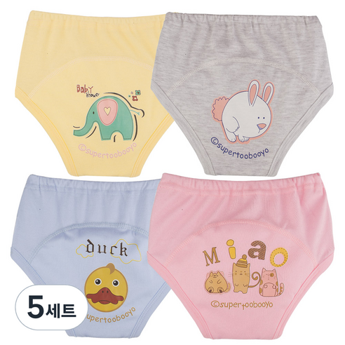 아가짱 유아용 동물친구 배변훈련팬티 4종 세트, B:(옐로우+그레이+보라+핑크, 5세트