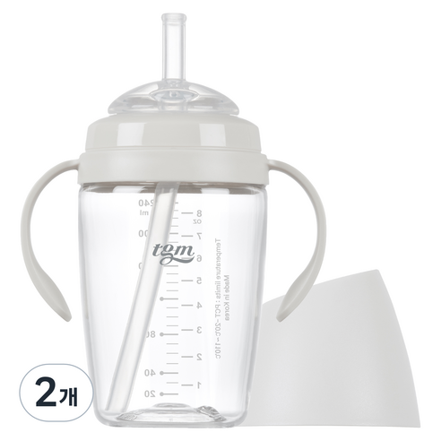티지엠 트라이탄 쌀알 빨대컵 240ml, 퓨어화이트, 2개