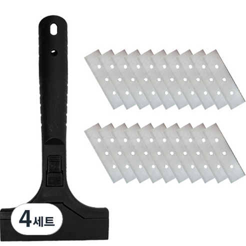 월드크린 원터치 롱 흑칼집 스크래퍼 + 칼날 20p, 4세트