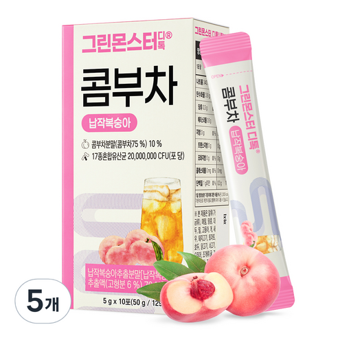 그린몬스터 디톡 콤부차 납작복숭아 50g, 5g, 10개입, 5개