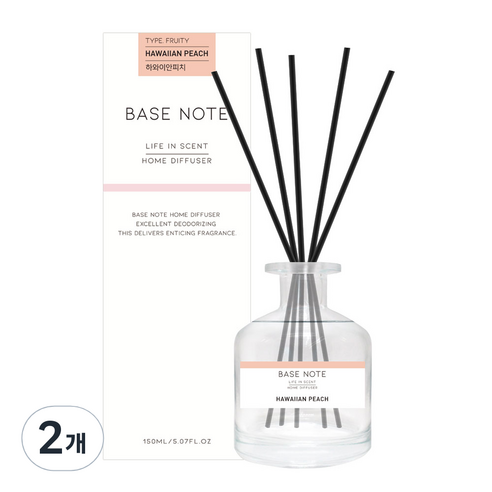베이스노트 홈 디퓨져 150ml, 하와이안피치, 2개