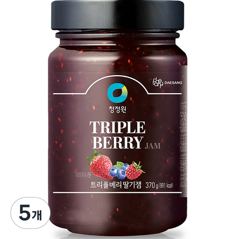 청정원 트리플베리 딸기잼, 370g, 5개