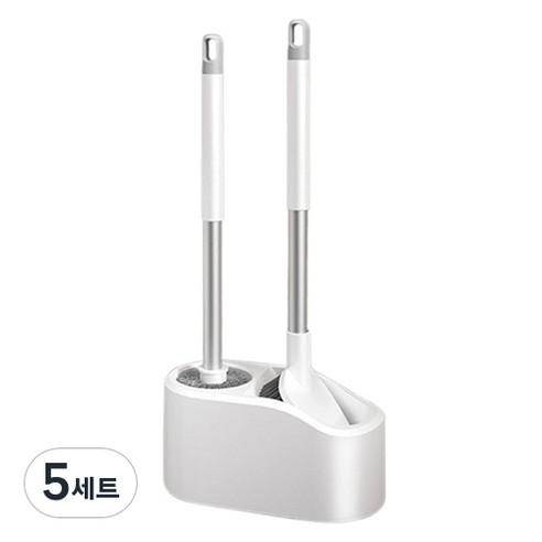 리빙공감 벽걸이형 변기 이중브러쉬 청소솔 2종 세트, 5세트, 화이트