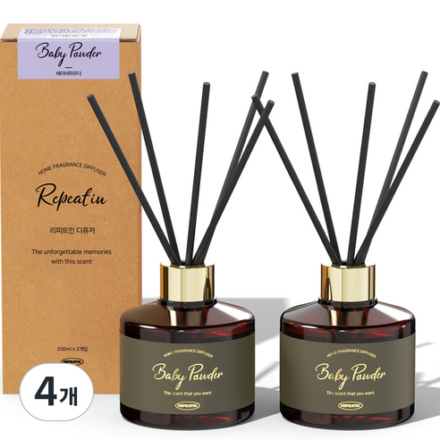 리피트인 퍼퓸 디퓨저, 베이비파우더, 200ml, 4개