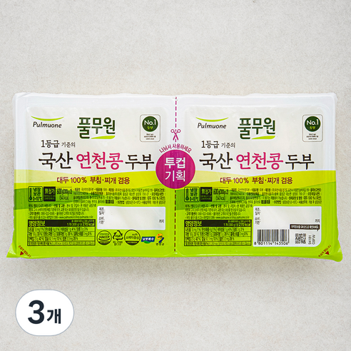 풀무원 국산 연천콩 투컵두부, 600g, 3개