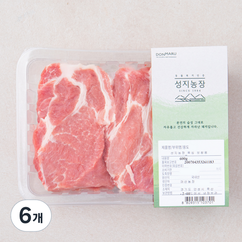 성지농장 한돈 동물복지 목심 보쌈용 (냉장), 600g, 6개