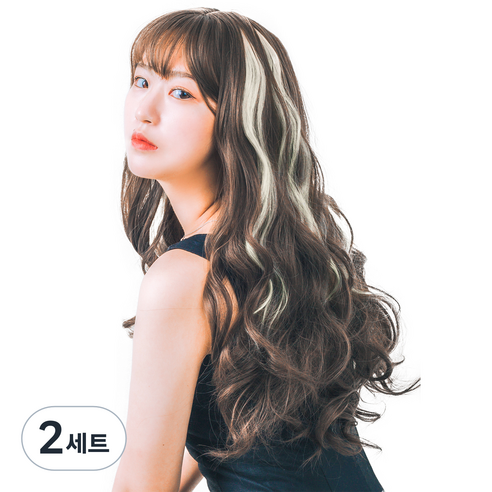 가발위드 단색 웨이브 컬러 포인트 피스 5p + 트윙클 붙임머리 세트, 크림색(컬러피스), 랜덤발송(붙임머리), 2세트