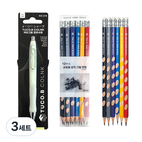 투코비 COLNK 닥터그립 편한샤프 랜덤발송 0.5mm + 투코비 코마 교정용 지우개 연필 TC-P02 12p, 3세트