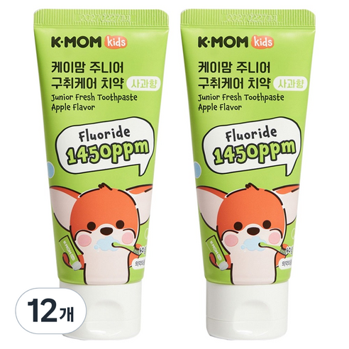 케이맘 아동용 구취케어 1450ppm 고불소 치약 사과향, 12개, 60g