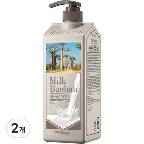 밀크바오밥 대용량 단백질 손상모 샴푸 화이트솝향, 1000ml, 2개