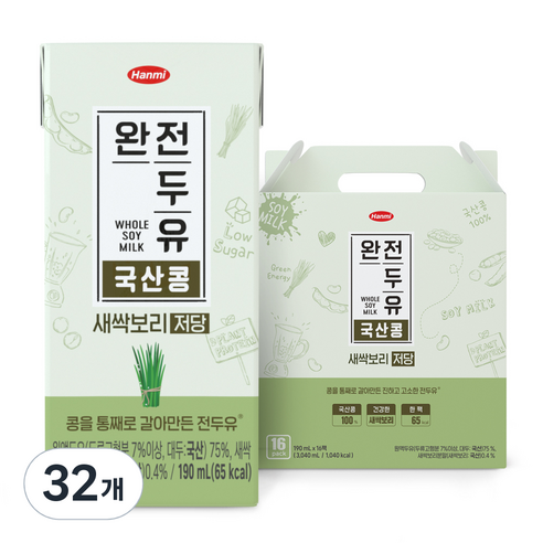 한미 완전두유 국산콩 새싹보리 저당, 190ml, 32개