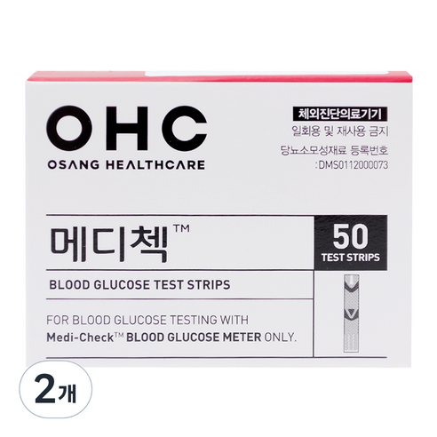 오상헬스케어 메디첵 개인용 혈당 측정 검사지, 50개입, 2개