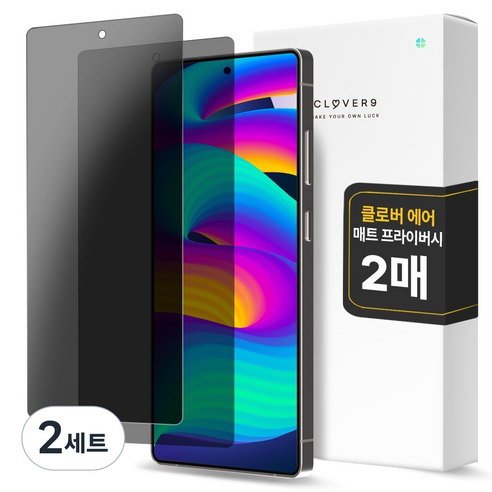 클로버나인 에어 지문방지 매트 저반사 사생활 보호 풀커버 프라이버시 자가복원 TPU 휴대폰 액정보호필름 2p 세트, 2세트