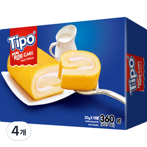 티포 미니 우유맛 크림 롤케이크 18p, 360g, 4개