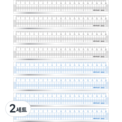 미소로 1500 컷팅 방안자 20cm 2종 x 4p 세트 2166, 검정 + 파랑, 2세트