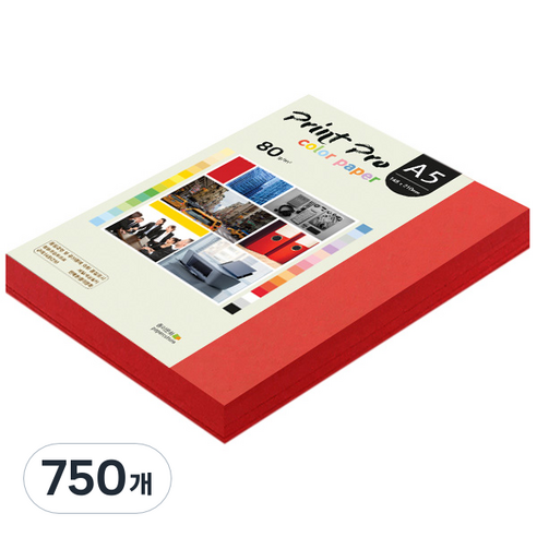 종이문화 프린트 프로 칼라 복사용지 No 29 레드 80g, A5, 750개