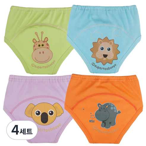 아가짱 유아용 동물친구 배변훈련팬티 4종 세트, A, 4세트