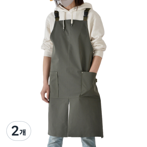 젊은이마켓 버클 앞치마, 카키, 2개
