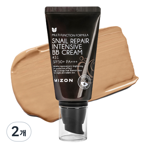 미즈온 스네일 리페어 인텐시브 비비 BB크림 SPF50+ PA+++, 31호 카페 브라운, 2개