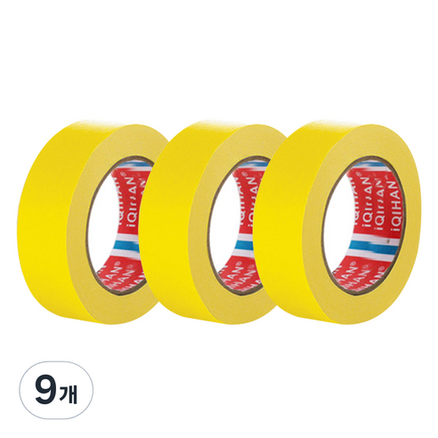 iQIHAN 칼라 마스킹 종이테이프 25mm x 15m, 옐로우, 9개