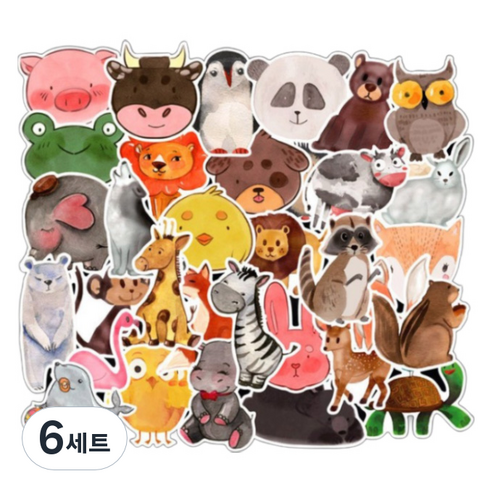 어가네닷컴 귀여운 아기동물들 방수 캐리어스티커 50p 세트, 혼합색상, 6세트