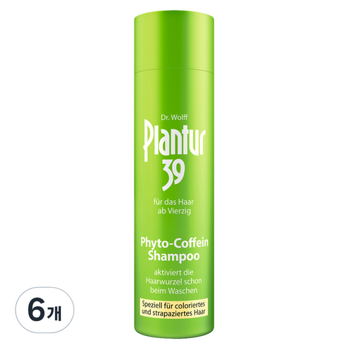 플란투어39 파이토 염색 손상 모발용 카페인 샴푸, 250ml, 6개